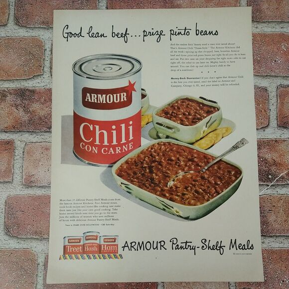 Vtg 1950 - Armour Chili Con Carne Pantry Shelf Meats - Original Retro PRINT AD - Picture 3 of 9